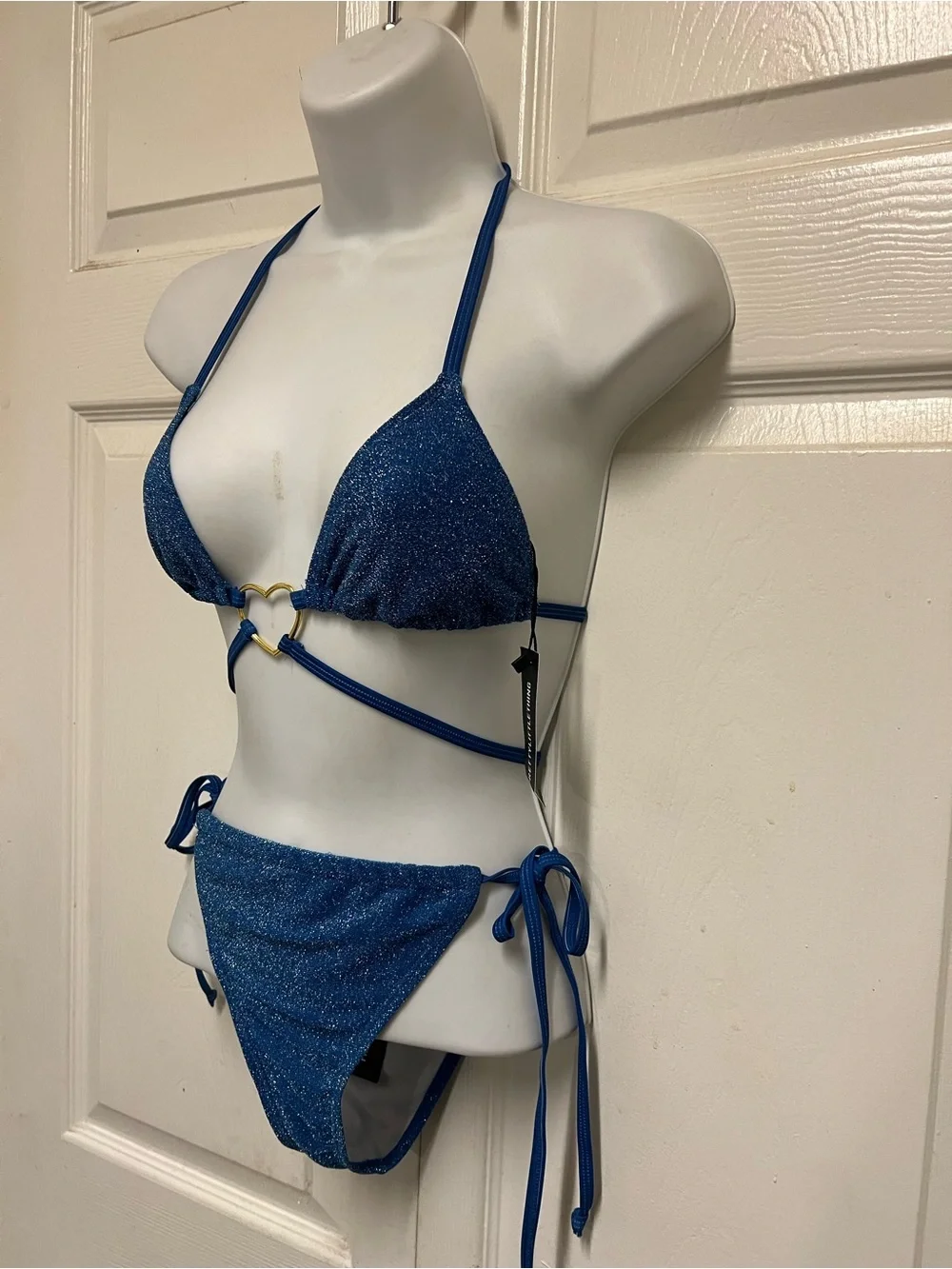 PrettyLittleThing Heart Trim Glitter Triangle Bikini Set